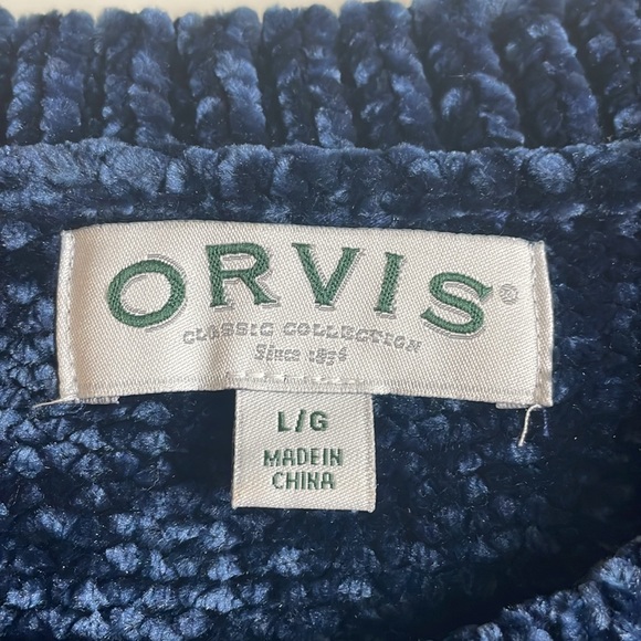 Orvis Navy Blue Chenille Knit Long Sleeve Crew neck Sweater- Large - Picture 7 of 13